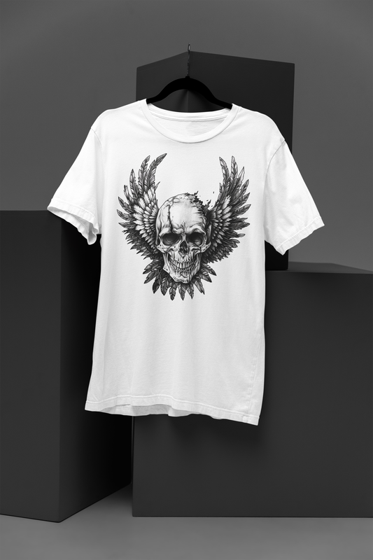 Feather Winged Skull White Short-Sleeve Unisex T-Shirt